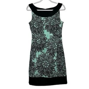 Connected Apparel Mint Green black Floral Mini Lace Sheath Dress Size‎ 8 NWOT
